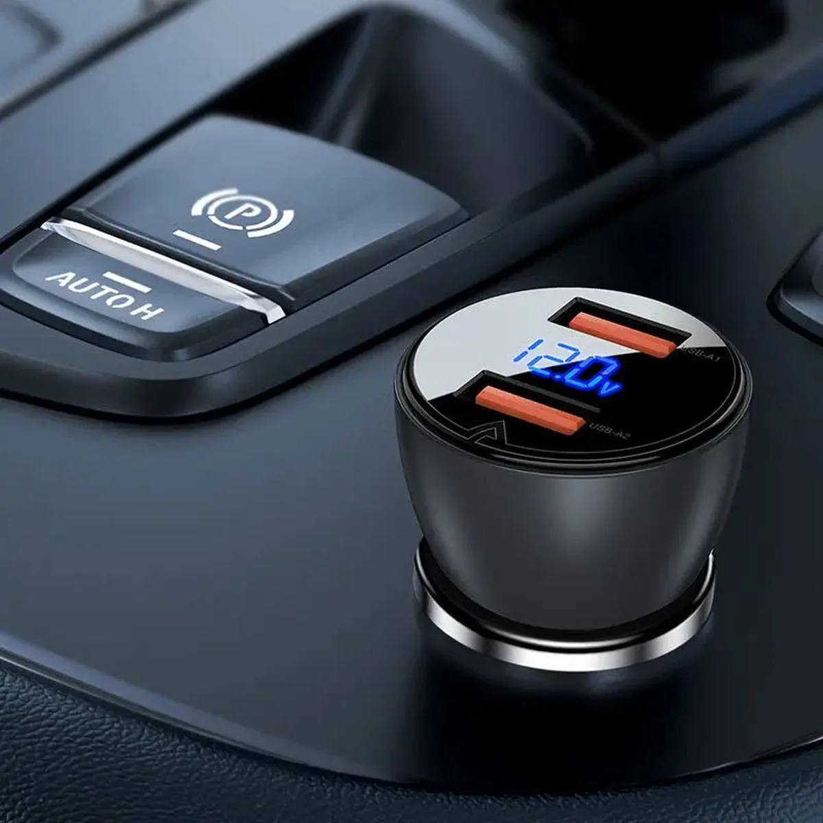 АЗУ Acefast B7 metal car charger 45W (USB-A + USB-A) with digital display Transparent black