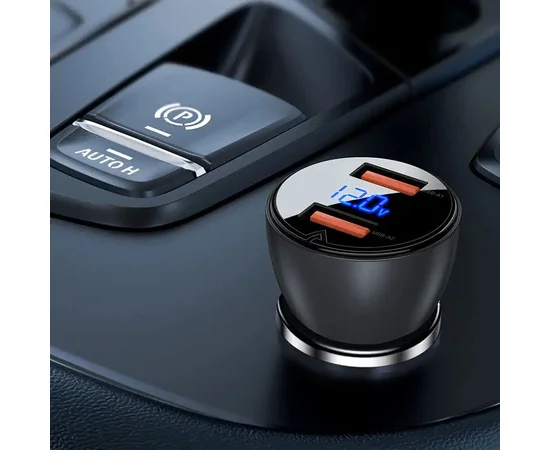 АЗУ Acefast B7 metal car charger 45W (USB-A + USB-A) with digital display Transparent black