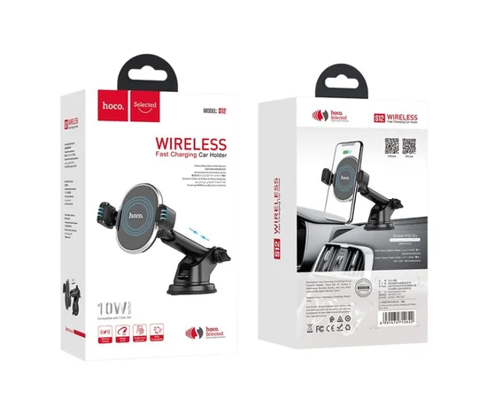 Автодержатель Hoco S12 с беспроводным зарядным устройством Черно - стальной
