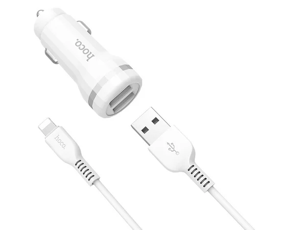 АЗУ Hoco Z27 Staunch (2USB 2.4A) (+кабель Lighthing) Белый