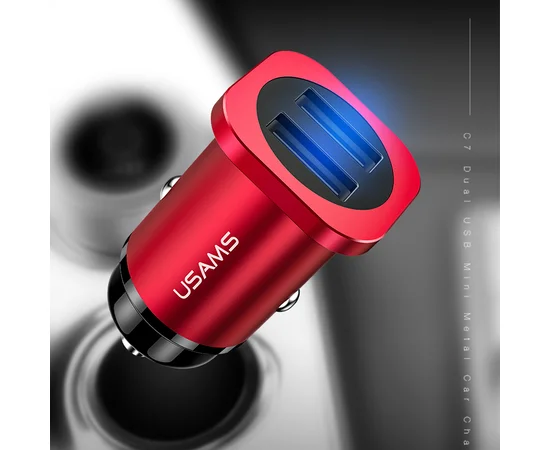 АЗУ USAMS US-CC054 C7 Metal с быстрой зарядкой (2USB 4.8A) Красный