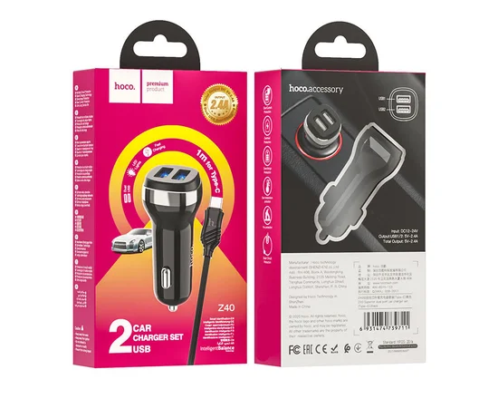 АЗУ Hoco Z40 (2USB 2.4A) + Type-C Черный