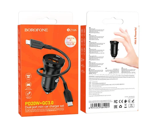АЗУ Borofone BZ18A PD20W+QC3.0 + Type-C to Lightning Черный