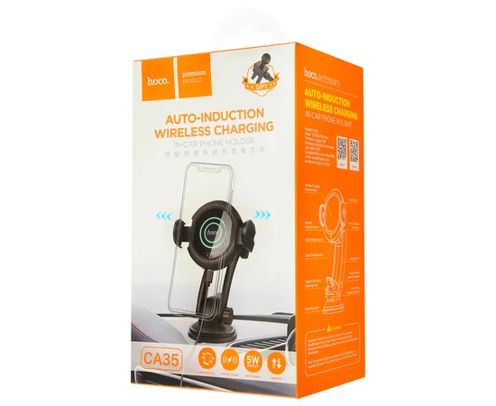 Автодержатель Hoco CA35 Plus с автозахватом и беспроводной зарядкой Черный