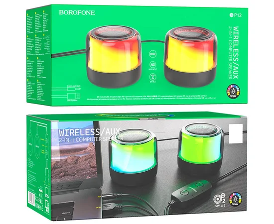 Bluetooth колонка Borofone BP12 Colorful BT wired 2-in-1 computer speaker Black