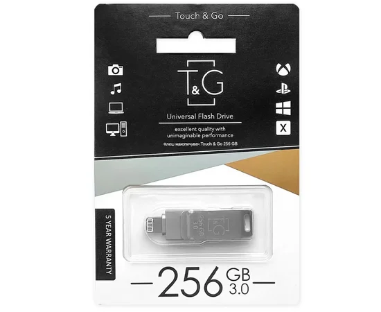 Флеш-драйв T&G 008 Metal series USB 3.0 - Lightning 256GB Серебряный