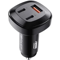 АЗУ Acefast B3 66W(USB-C+USB-C+USB-A) three-port metal car charger Black