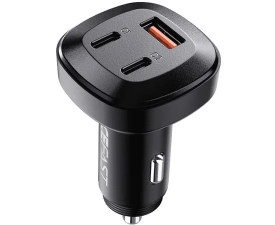 АЗУ Acefast B3 66W(USB-C+USB-C+USB-A) three-port metal car charger Black