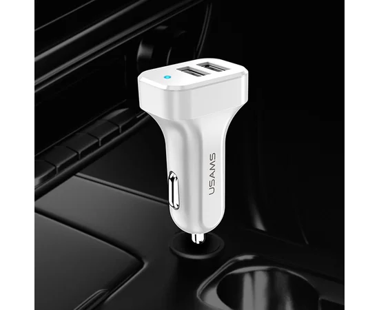 АЗУ USAMS US-CC087 C13 2.1A Dual USB Car Charger Белый
