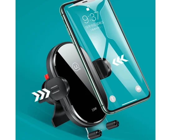 Автодержатель с БЗУ Usams US-CD132 Automatic Coil Induction 15W (Air Vent) Черный