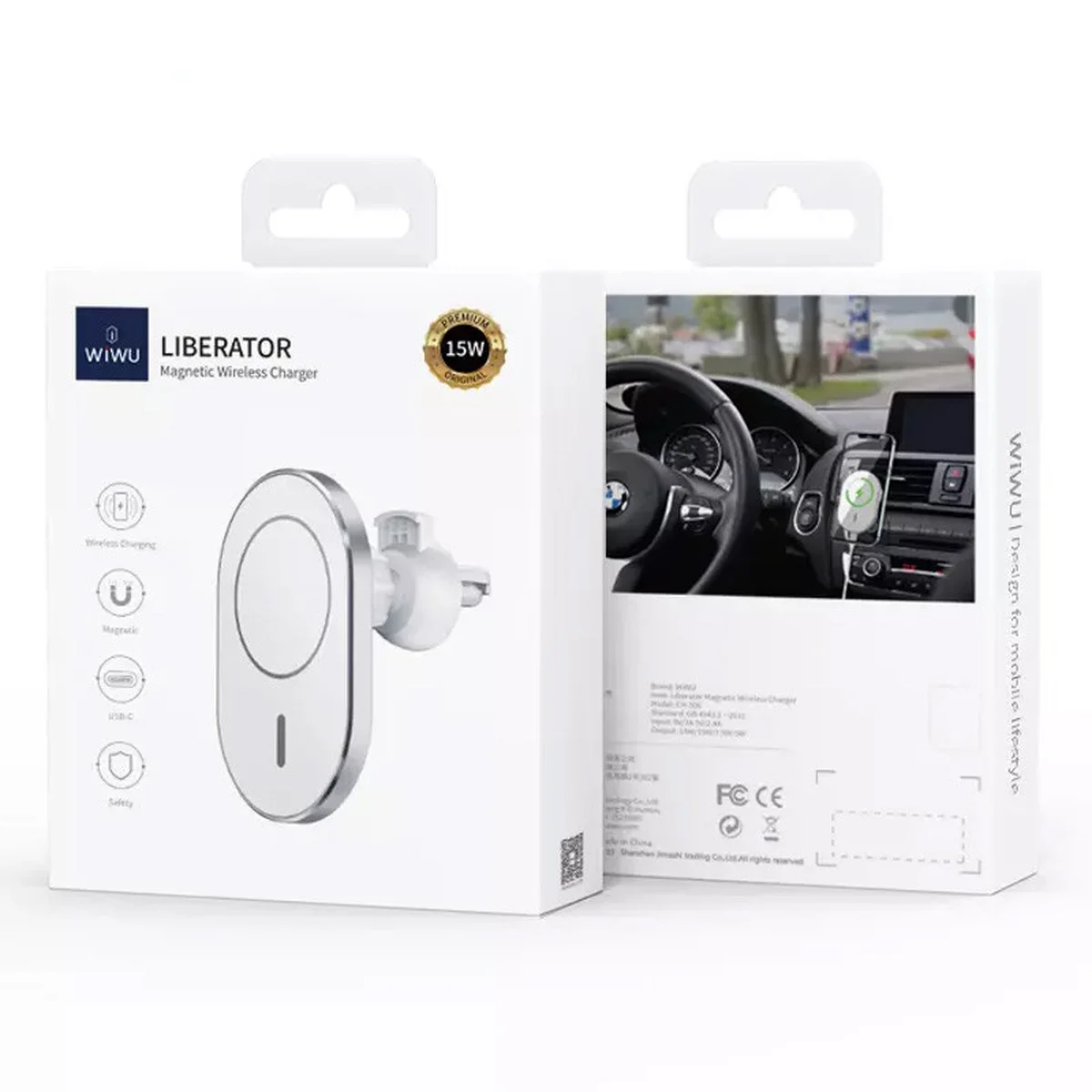 Автодержатель с БЗУ Wiwu MagSafe Wireless Charger Car mount CH-306 15W  White