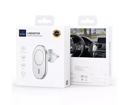 Автодержатель с БЗУ Wiwu MagSafe Wireless Charger Car mount CH-306 15W  White
