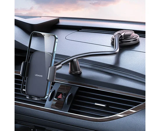 Автодержатель Usams US-ZJ065 Car Center Console Retractable Phone Holder (Adjustable Gooseneck) Black
