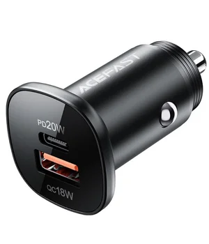 АЗУ Acefast B1 mini 38W (USB-C+USB-A) dual-port metal car charger Black