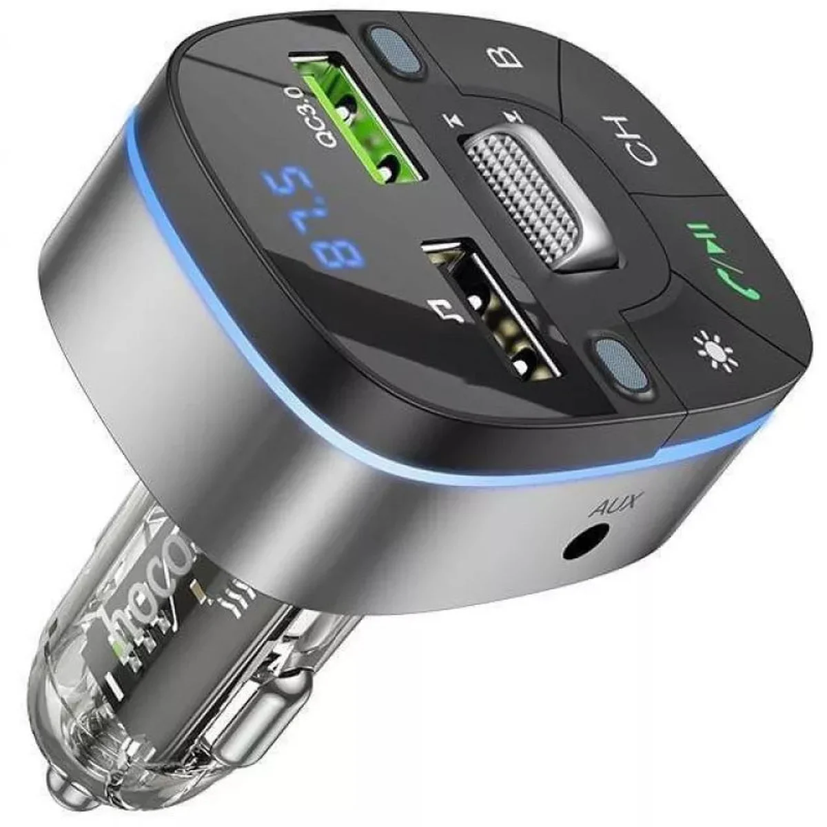 АЗУ FM модулятор Hoco E71 Crystal transparent QC3.0 Jazz black