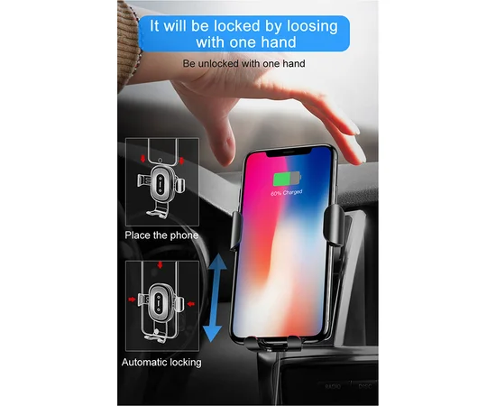 Автодержатель с БЗУ Baseus Gravity Wireless Air Vent Черный