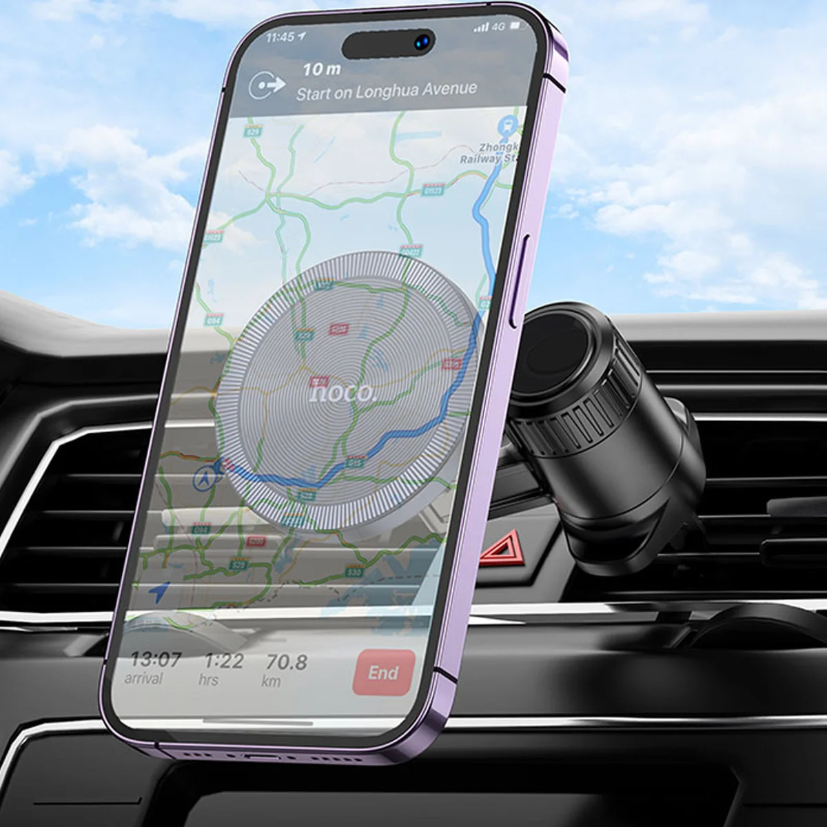 Автодержатель Hoco H23 Alma metal ring magnetic (air outlet) Black / Metal gray