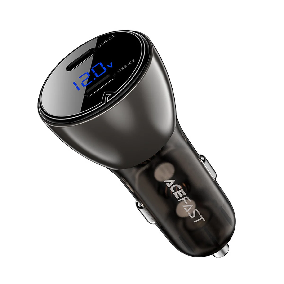 АЗУ Acefast B10 metal car charger 60W (USB-C+USB-C) with digital display Black