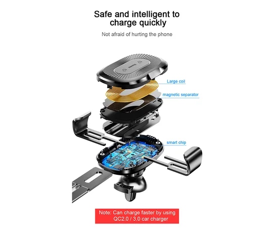 Автодержатель с БЗУ Baseus Gravity Wireless Air Vent Черный