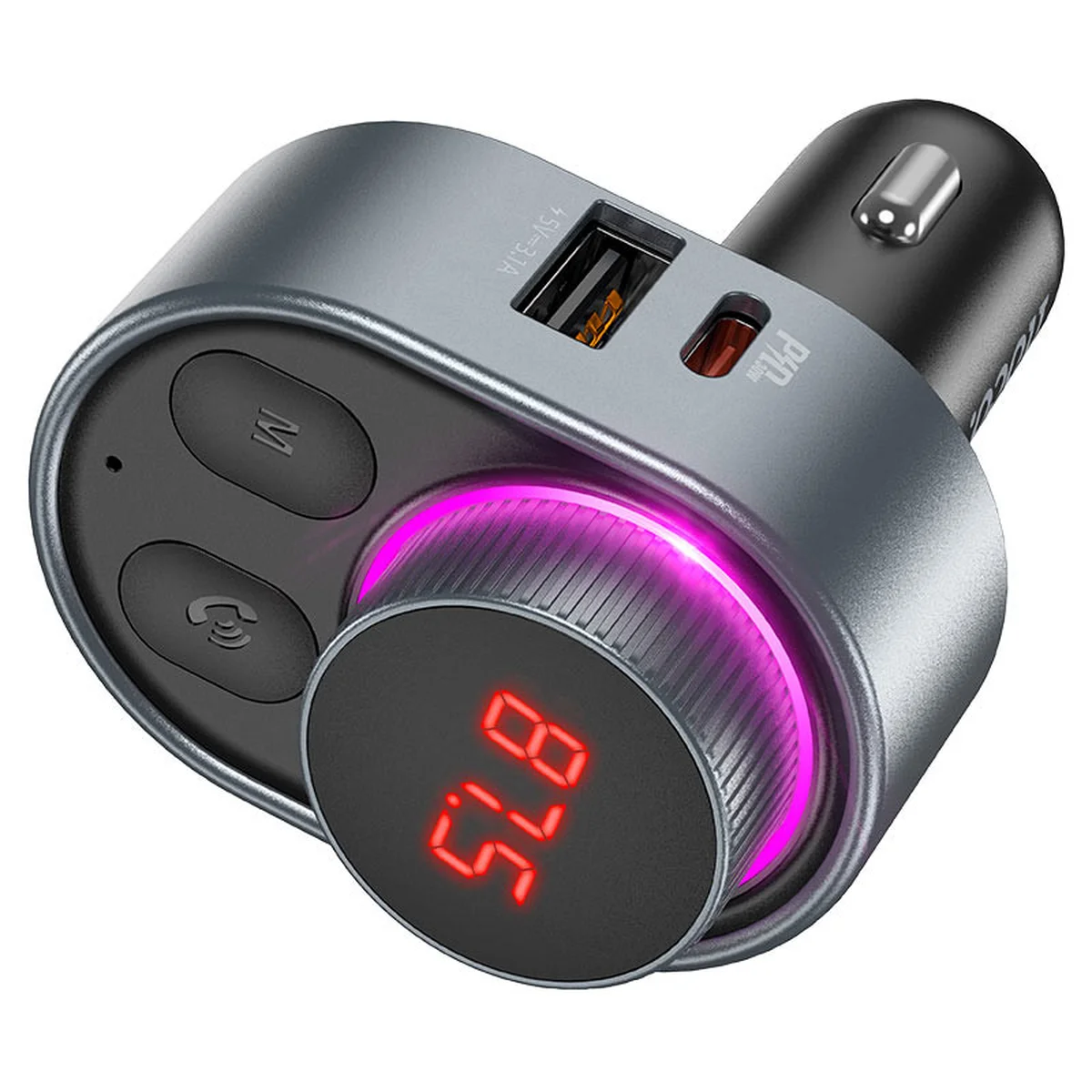 АЗУ FM модулятор HOCO E72 PD30W Сірий