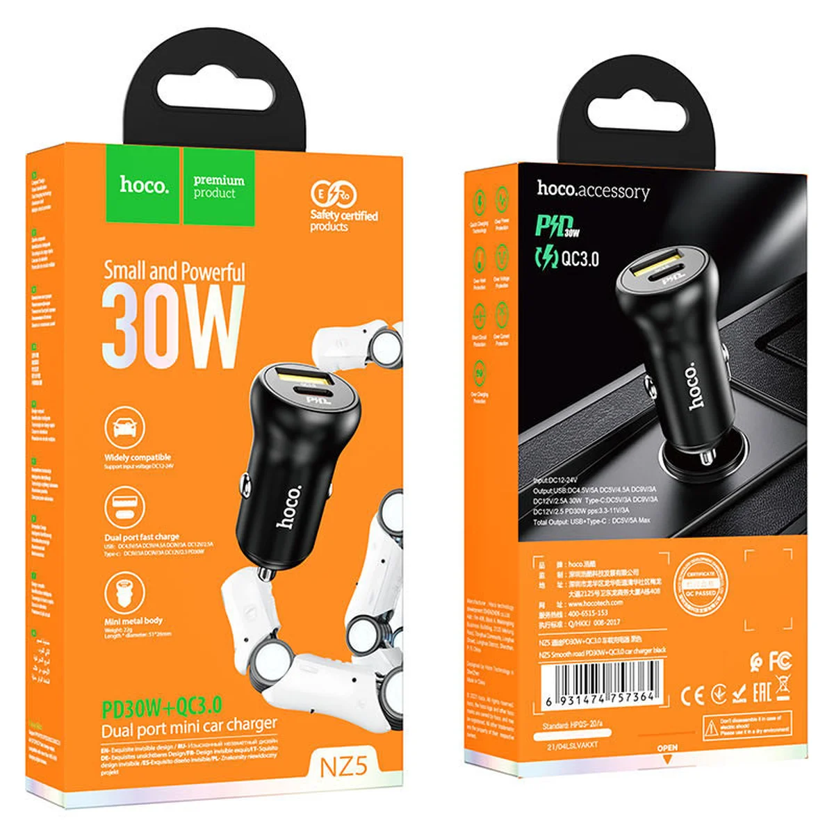 АЗУ Hoco NZ5 Smooth road PD30W + QC3.0 Черный