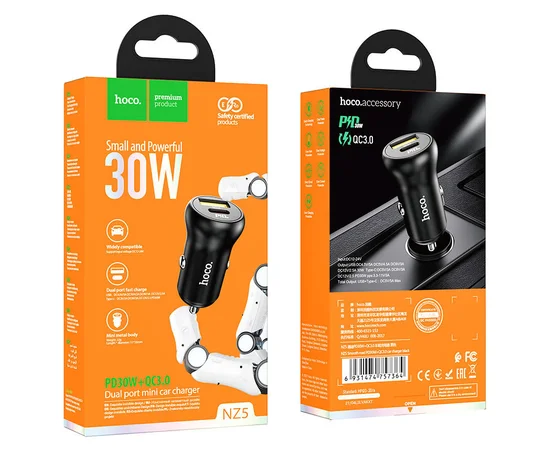 АЗУ Hoco NZ5 Smooth road PD30W + QC3.0 Чорний