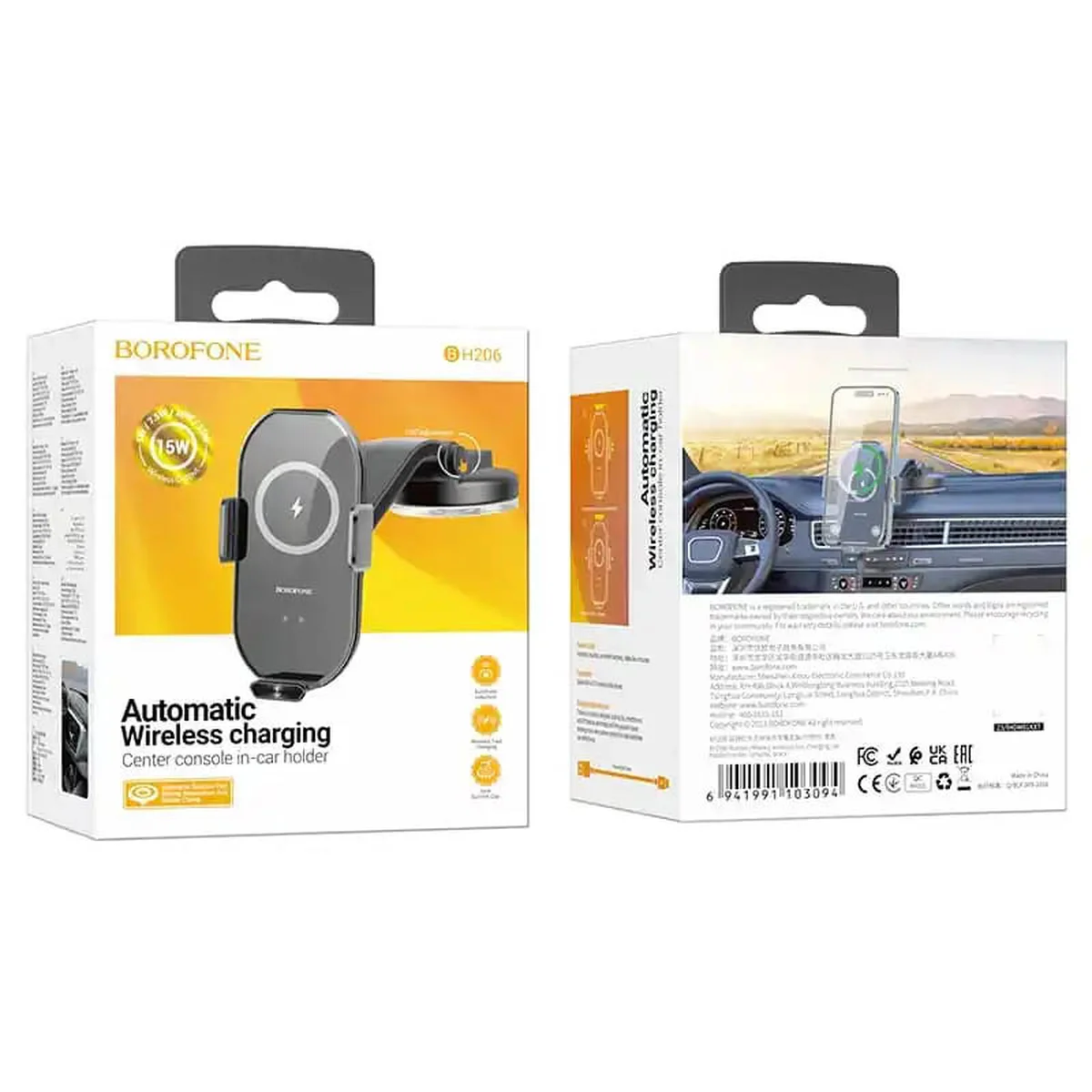 Автодержатель с БЗУ Borofone BH206 Wireless Charging Car Черный