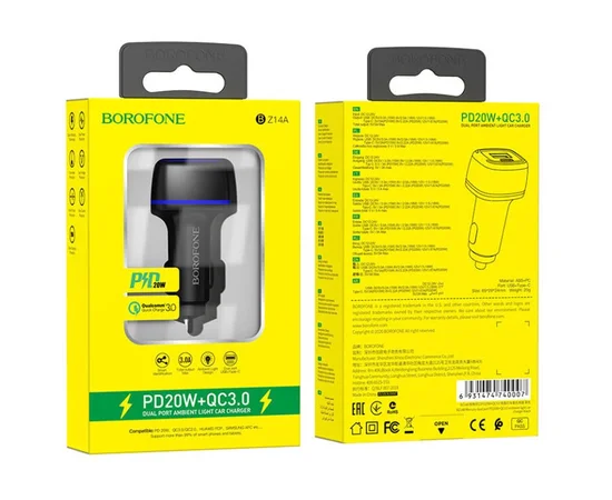 АЗУ Borofone BZ14A PD20W+QC3.0 (1Type-C/1USB/3A) Чорний