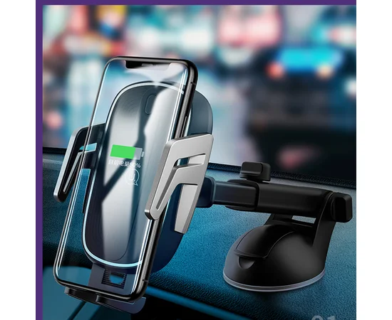 Автодержатель USAMS US-CD101 Automatic Touch Induction Wireless Charging Car Holder (Center Console) Чорний