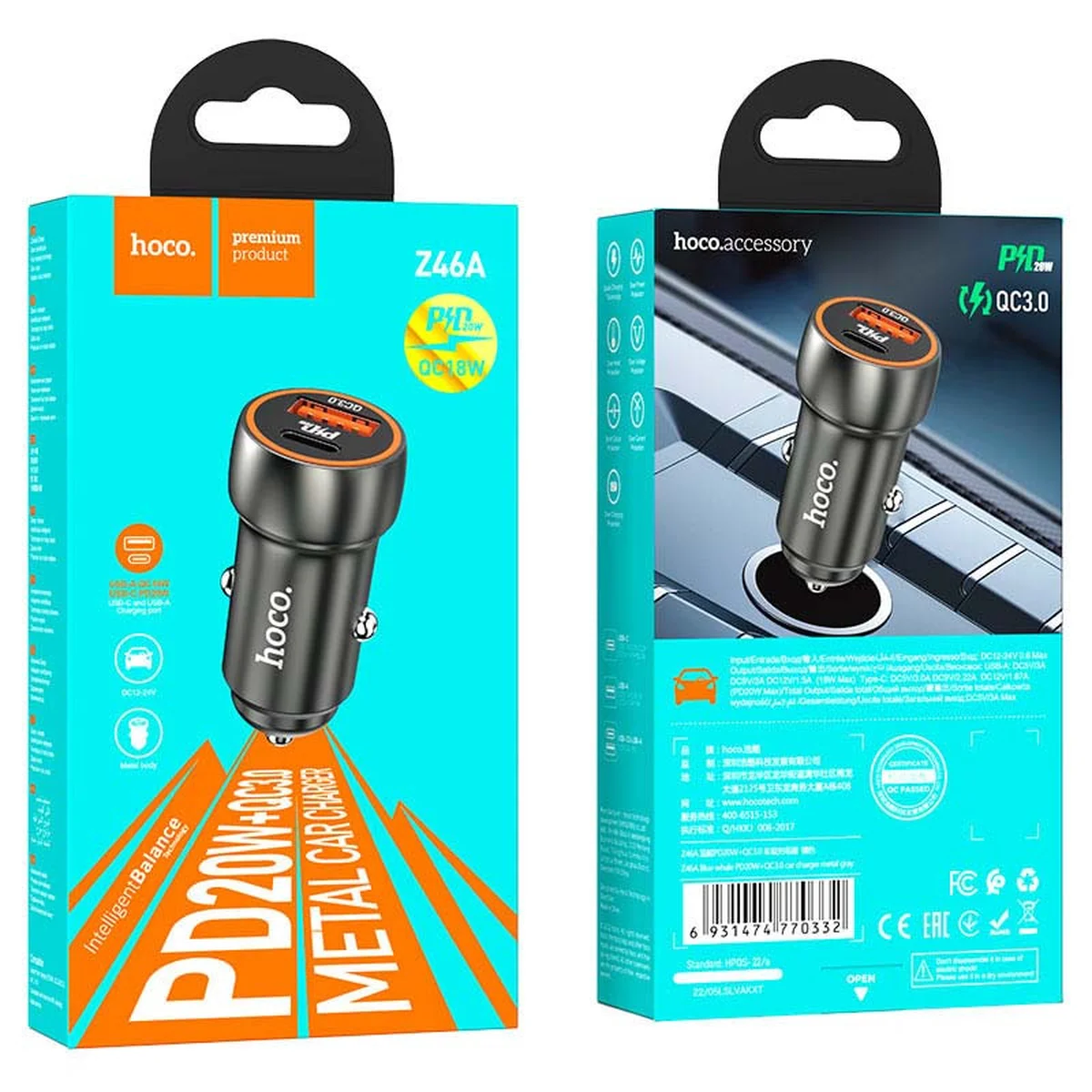 АЗУ Hoco Z46A Blue whale PD 20W + QC3.0 Metal gray