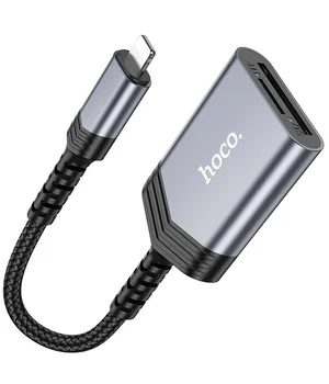 Картридер Hoco UA25 2in1 Lightning Metal gray