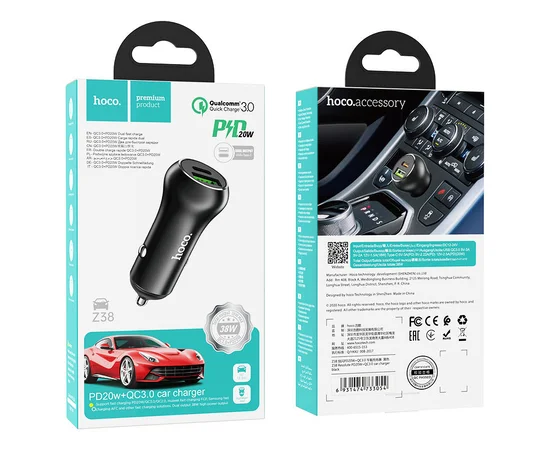 АЗУ Hoco Z38 PD20W+QC3.0 Type-C + USB Черный