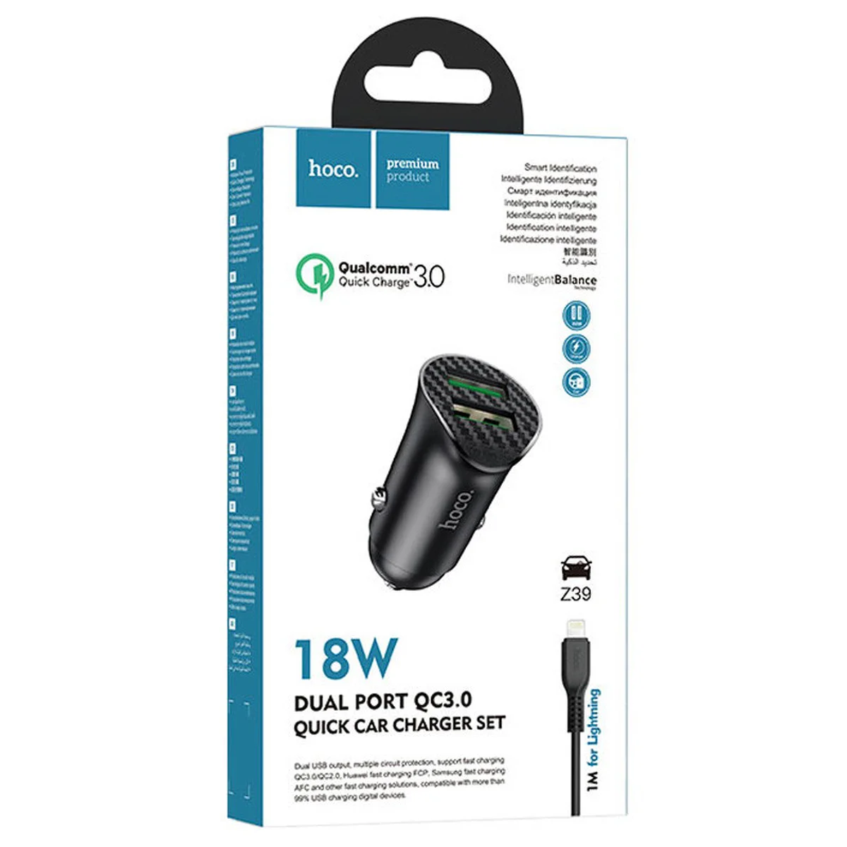 АЗУ Hoco Z39 QC3.0 (2USB) + Lightning Черный
