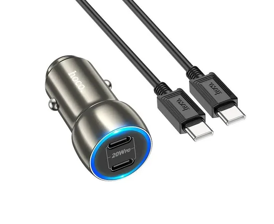 АЗУ Hoco Z48 Tough 40W (2Type-C) + Type-C to Type-C Metal gray