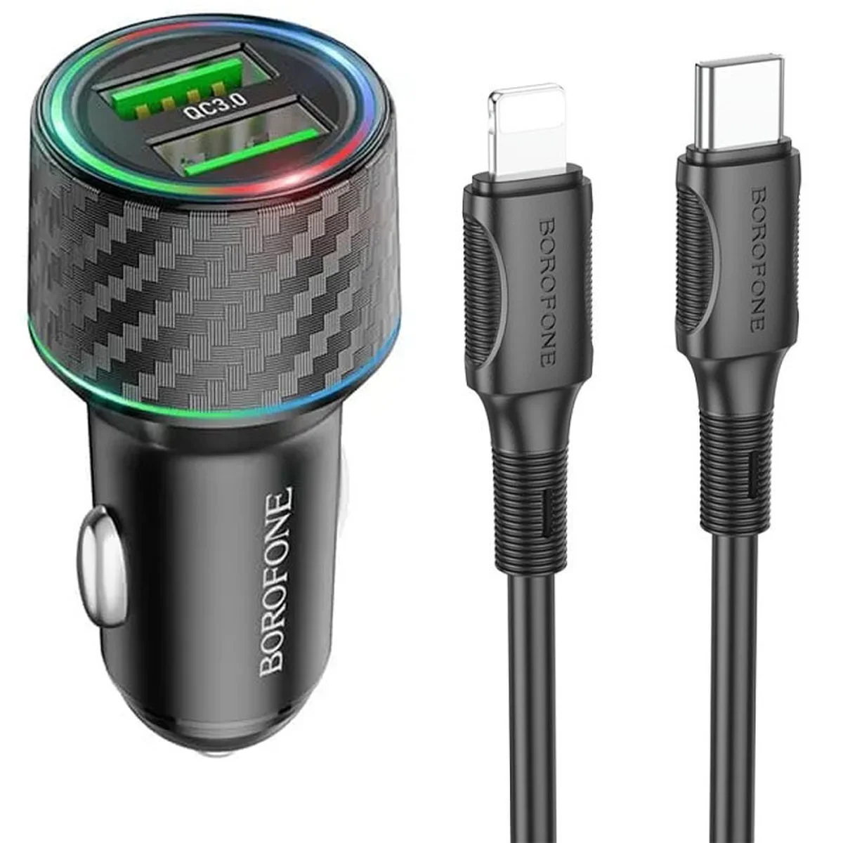 АЗУ Borofone BZ21 Brilliant 48W PD30W+QC3.0 (1Type-C/1USB) + Type-C to Lightning Black