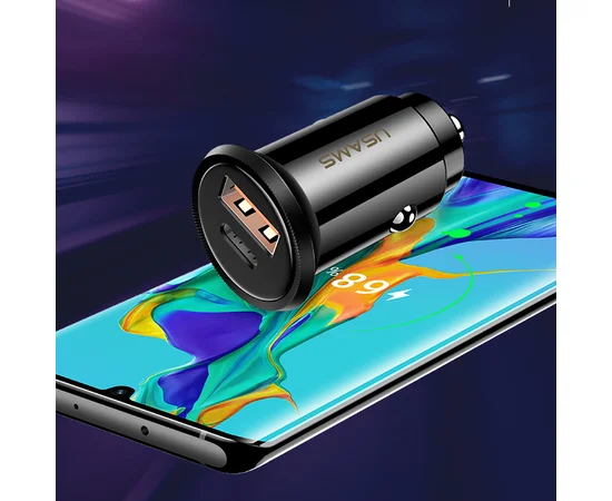 АЗП USAMS US-CC086 C12 QC4.0 + PD3.0 Fast Charging Car Charger Чорний