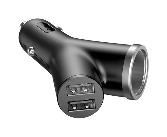 АЗУ Baseus Y-Type USB + Прикуриватель 3.4A 2USB Черный
