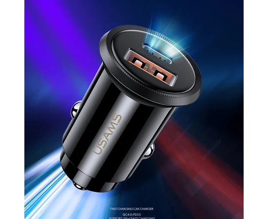 АЗП USAMS US-CC086 C12 QC4.0 + PD3.0 Fast Charging Car Charger Чорний