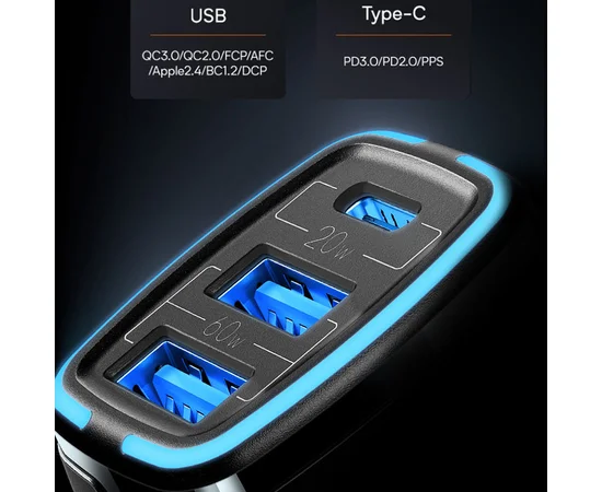 АЗУ Usams US-CC126 C24 80W 3 Ports Чорний