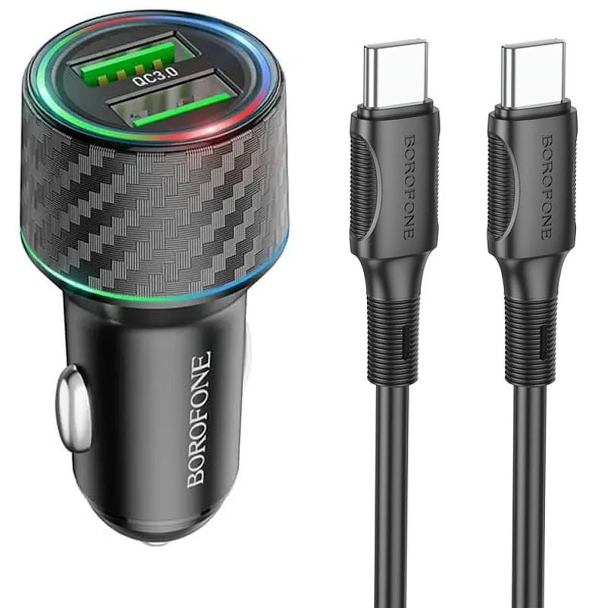 АЗУ Borofone BZ21 Brilliant 48W PD30W+QC3.0 (1Type-C/1USB) + Type-C to Type-C Black