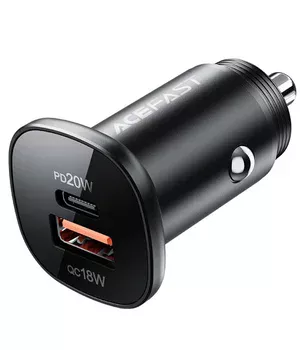 АЗУ Acefast B1 mini 38W (USB-C+USB-A) dual-port metal car charger Black