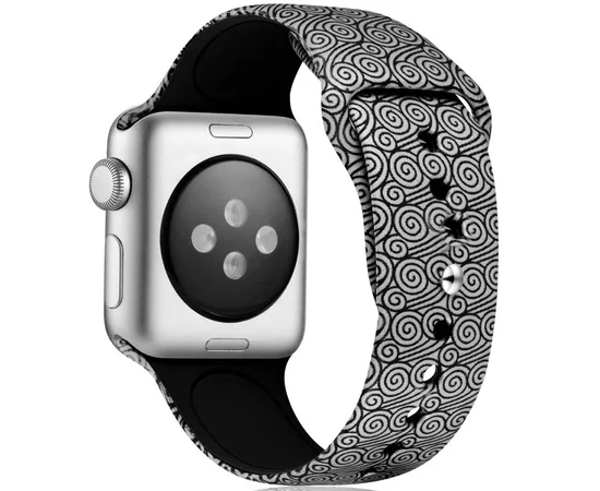 Силиконовый ремешок с рисунком&nbsp;для Apple watch 42mm / 44mm Черно-белые узоры