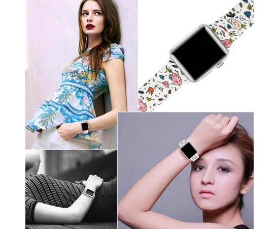 Силиконовый ремешок с рисунком&nbsp;для Apple watch 38mm / 40mm Белый / Птички