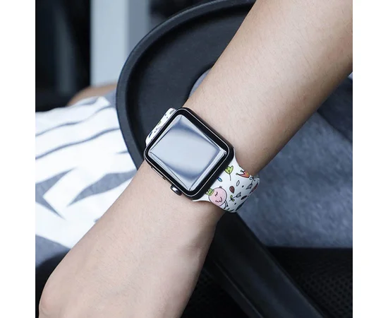 Силиконовый ремешок с рисунком&nbsp;для Apple watch 38mm / 40mm Белый / Птички