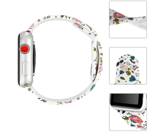 Силиконовый ремешок с рисунком&nbsp;для Apple watch 42mm / 44mm Белый / Птички