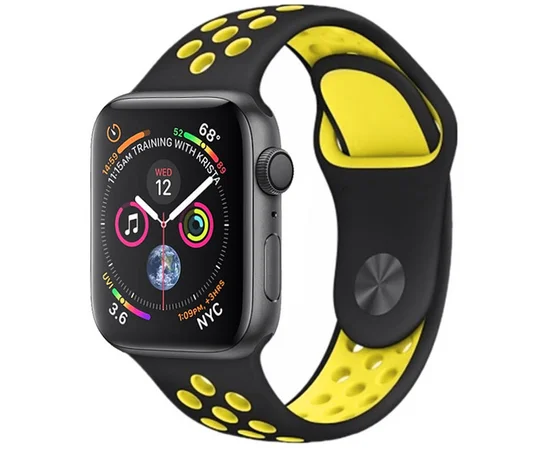 Силиконовый ремешок Sport Nike+ для Apple watch 42mm / 44mm Black / Yellow