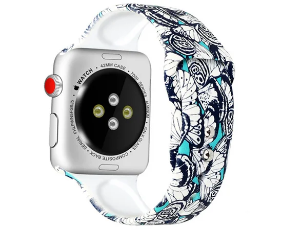 Силиконовый ремешок с рисунком&nbsp;для Apple watch 38mm / 40mm Синий/Бабочки