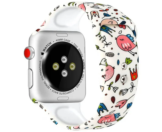 Силиконовый ремешок с рисунком&nbsp;для Apple watch 42mm / 44mm Белый / Птички