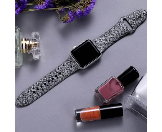 Силиконовый ремешок с рисунком&nbsp;для Apple watch 42mm / 44mm Черно-белые узоры