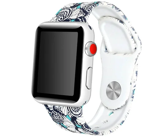 Силиконовый ремешок с рисунком&nbsp;для Apple watch 42mm / 44mm Синий/Бабочки